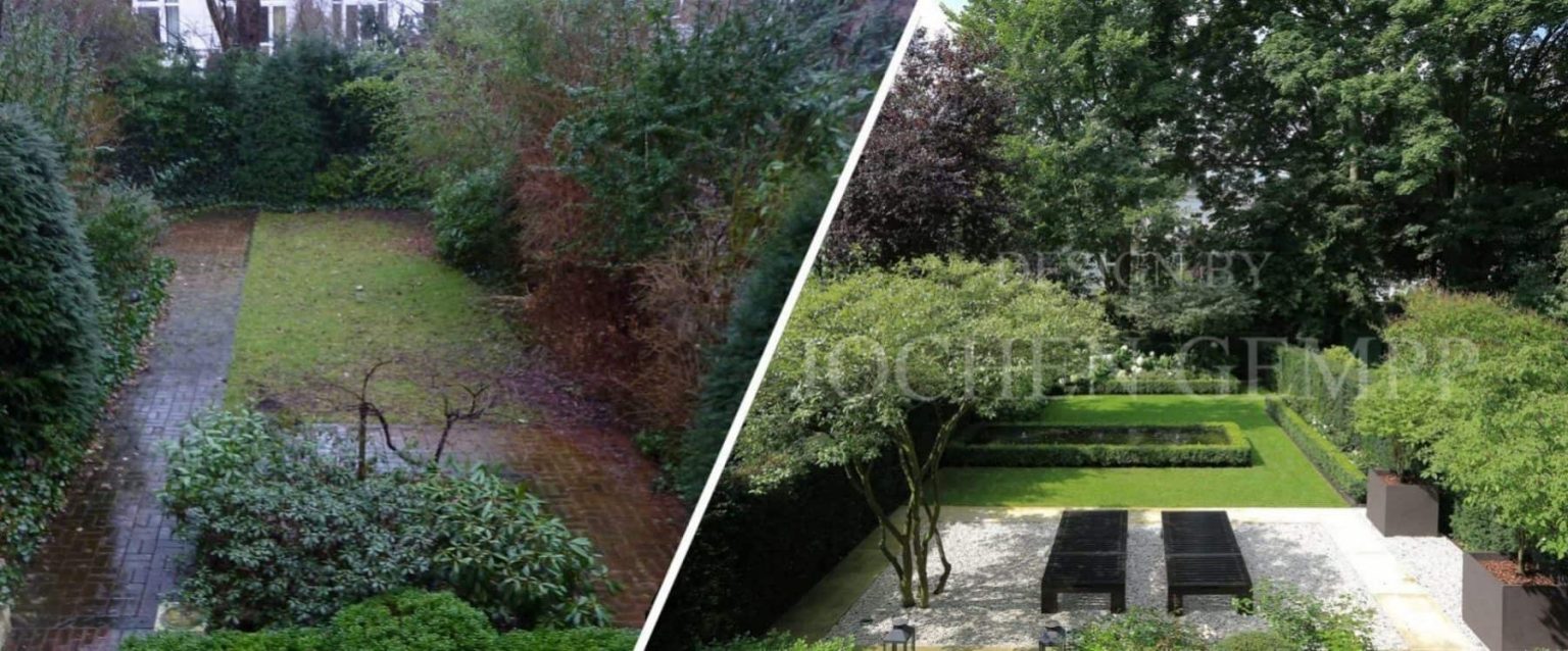 Stadtvilla mit Wasserbecken moderne Gartengestaltung Hamburg