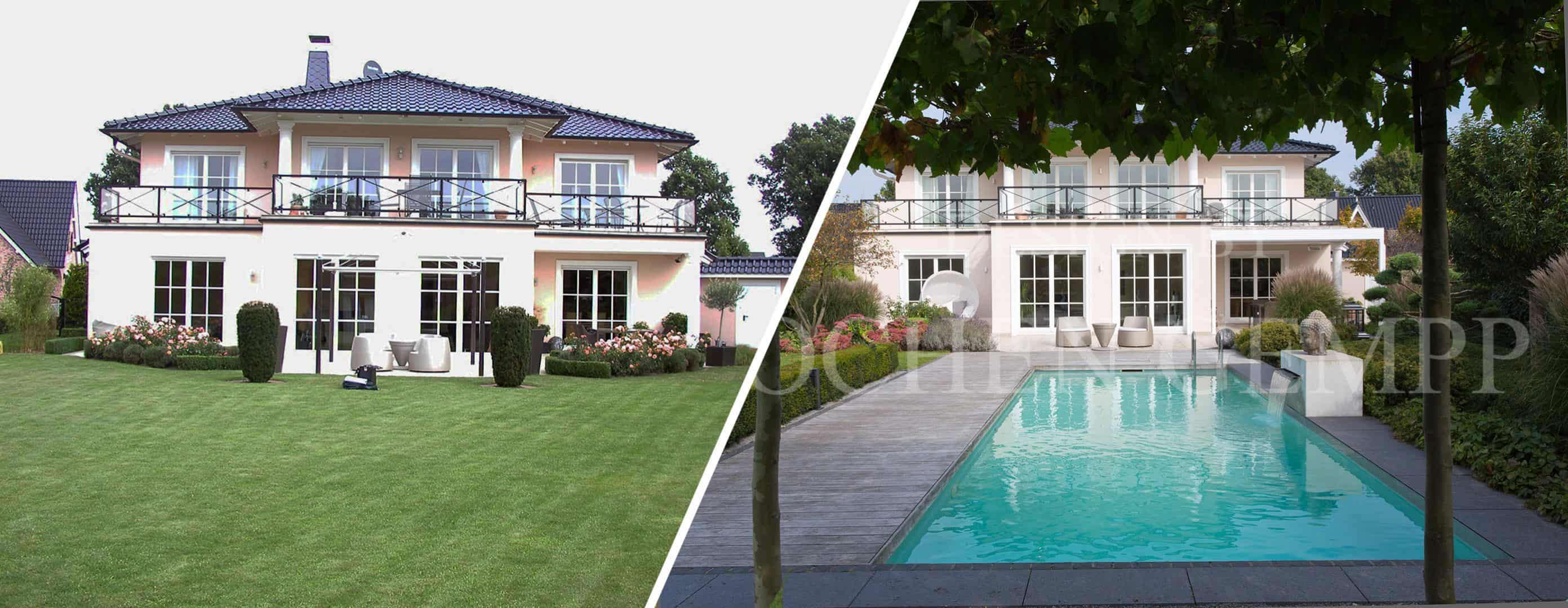 gartengestaltung mit pool beispiel bilder fotos inspiration gartendesign gartengestaltung vorher nacher